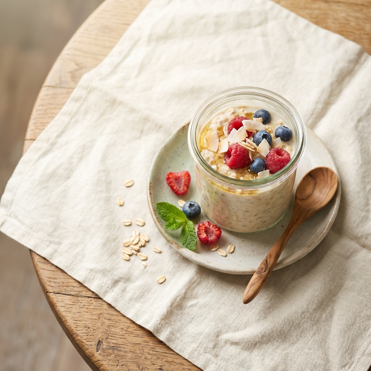 Overnight Oats Himbeer-Kokos — glutenfreies Rezept