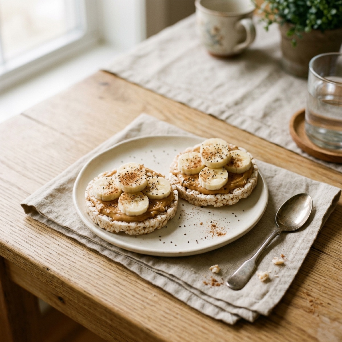 Reiswaffeln mit Erdnussbutter & Banane — glutenfreies Rezept